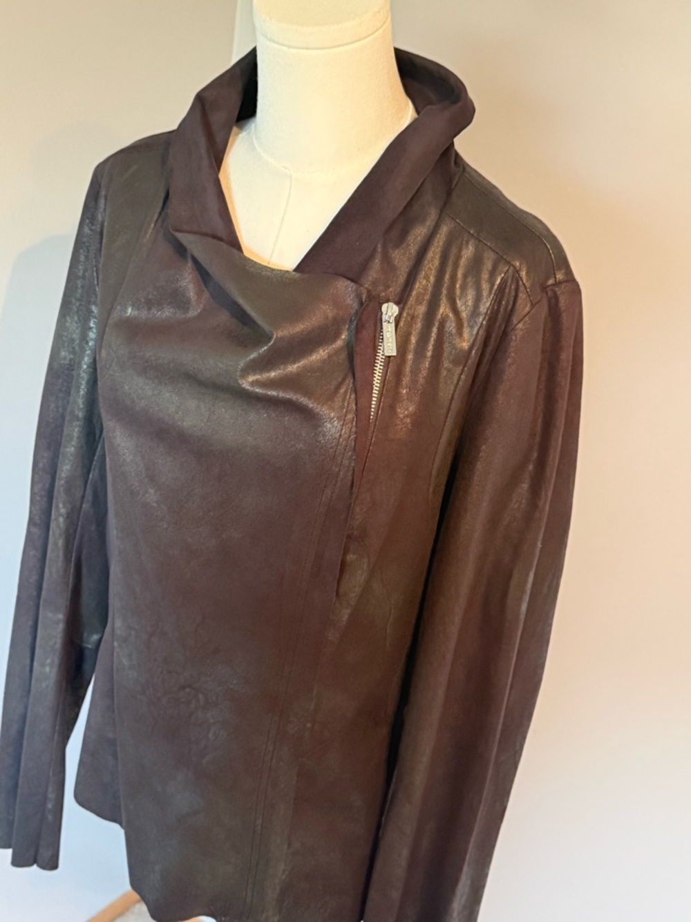 Calvin Klein Black Draped Faux Leather Zip Jacket - Picture 6 of 16